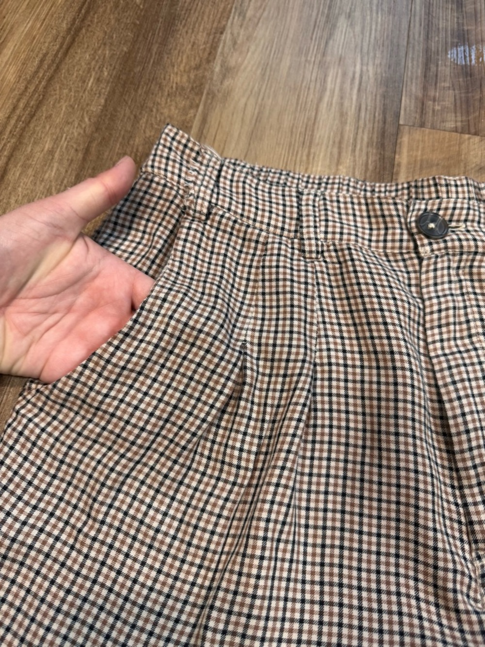 Kenzie + Francesca’s Brown and Cream Plaid Wide-Leg Pants, Size Large - Picture 14 of 16